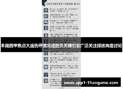 本周西甲焦点大战伤停情况成胜负关键引发广泛关注球迷高度讨论